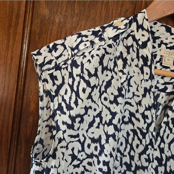J CREW V Neck Navy and Ivory Shift Sleeveless Dress Polyester Sz XSMALL - Picture 9 of 14